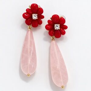Camila Coelho Red Flower Earrings with Pink Teardrop
